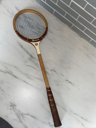 Vintage Squash Racquet Bancroft International Racket,  Made Of Wood,  Leather Wrap