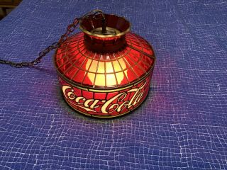 Vintage Coca - Cola Xl Tiffany Stylite Stained Glass Hanging Light Usa