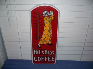 Vintage 1915 Hills Brothers Coffee Porcelain Sign & Thermometer