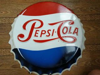 Origina Large Vintage Pepsi Cola Soda Pop Bottle Cap Metal Sign Very Old
