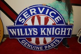 Large Willys Knight Car Dealership Gas Oil 2 Sided 52 " Porcelain Metal Sign