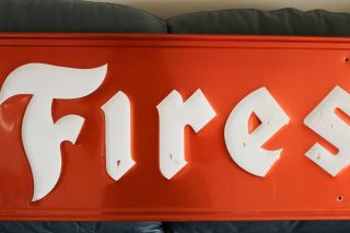 VINTAGE 1970 ' S FIRESTONE TIRES EMBOSSED METAL SIGN GRACE 71 INCHES LONG 3