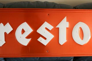 VINTAGE 1970 ' S FIRESTONE TIRES EMBOSSED METAL SIGN GRACE 71 INCHES LONG 4