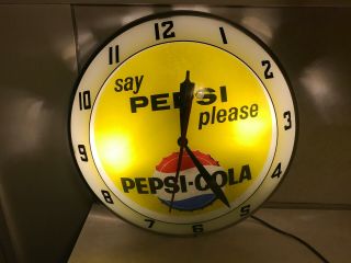 Vintage Pepsi Say Pepsi Please Double Bubble Light Up Wall Clock - Great