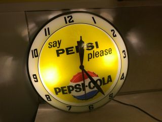 Vintage Pepsi Say Pepsi Please Double Bubble Light Up Wall Clock - Great 2