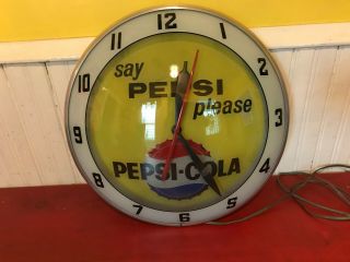 Vintage Pepsi Say Pepsi Please Double Bubble Light Up Wall Clock - Great 3
