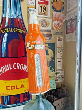 Vintage Orange Crush Cola Bottle Thermometer Sign Soda Fountain HUGE TIN DISPLAY 2