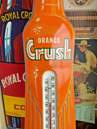 Vintage Orange Crush Cola Bottle Thermometer Sign Soda Fountain HUGE TIN DISPLAY 6