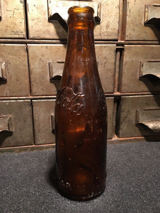 amber straight sided coca cola bottle AKRON OHIO LOOK COCA COLA Glass 2