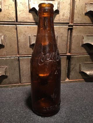 amber straight sided coca cola bottle AKRON OHIO LOOK COCA COLA Glass 3