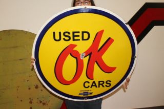 Large Chevrolet Ok Cars Dealership Gas Oil 30 " Porcelain Metal Sign