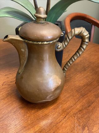 Vintage Small Copper & Brass Coffee Pot W/lid Tea Pot - 7” Stamped Cmc