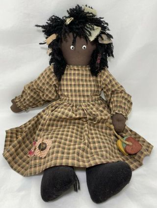 Rag Doll Handmade Black Americana Folk Art Cloth Doll Vintage 18 " T