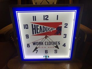 Vintage 1940’s Neon Clock,  Headlight Work Clothes,  Train,  Advertising,  Sign