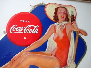 NOS 1940 Coca Cola Cardboard Lithograph Bathing Beauty Snyder & Black 2