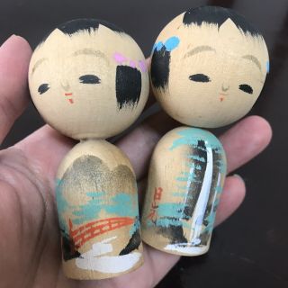 Japanese Japan Sosaku Kokeshi Doll Pair 3.  15 Inches 8 Cm