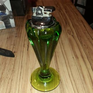 Vintage Mid Century Modern Viking Green Glass Table Lighter Insert Made In Japan