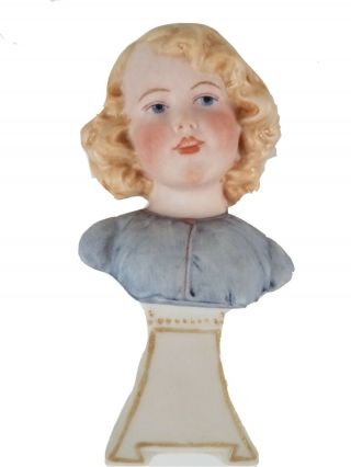 Antique German Porcelain Bisque Figurine Miniature Bust Girl Half Doll