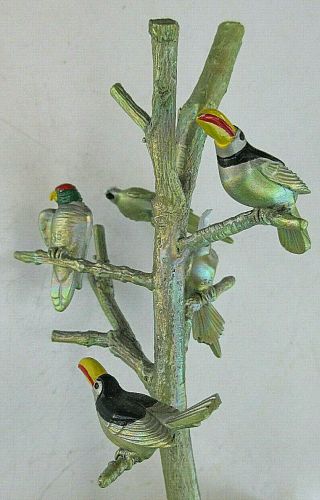 Vintage 1977 Rawcliffe Pewter 5 3/4 " Ht Handcrafted Painted Birds On Tree Limbs