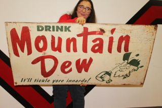 Large Mountain Dew Soda Pop With Hillbilly Gas Station 48 " Metal Sign