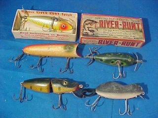 5 Vintage Fishing Lures - Heddon Spook - Lucky 13 - Meadow Mouse - Paw Paw Creek Chub