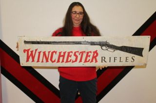 Large Winchester Rifles Hunting Gun Store Gas Oil 44 " Metal Sign