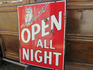 Vintage Porcelain Sign Open All Night 1957 Night Owl Cameo 1957 Los Angeles