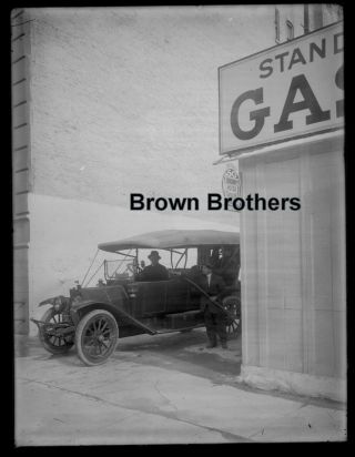 1915 NYC Early Socony Gas Station Attendant Auto Glass Photo Camera Negative BB 2