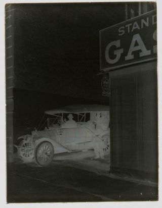 1915 NYC Early Socony Gas Station Attendant Auto Glass Photo Camera Negative BB 3