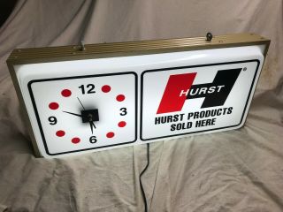 Large Hurst Shifters Lighted Speed Shop Clock Moon Clay Smith Holley Sign