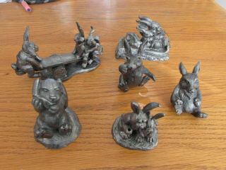 6 Michael Ricker Pewter Sculptures Bunnies / Rabbits / Bunny