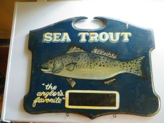 Sea Trout - The Anglers Favorite,  Vtg Wooden Resturant Market Price Florida Sign
