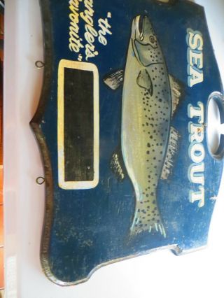 SEA TROUT - THE ANGLERS FAVORITE,  VTG WOODEN RESTURANT MARKET PRICE FLORIDA SIGN 6