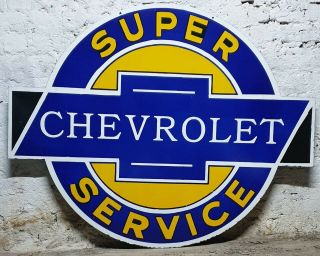 Large Chevrolet Service Porcelain Enamel Double Sided Sign