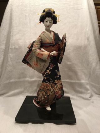 Japanese Geisha Doll 18 " Tall On Wooden Base
