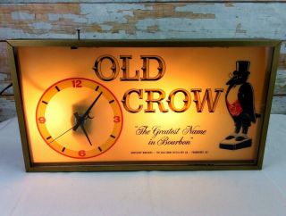 Vintage Old Crow Bourbon Whiskey Lighted Bar Sign Clock Glass 19 " W Frankfort Ky