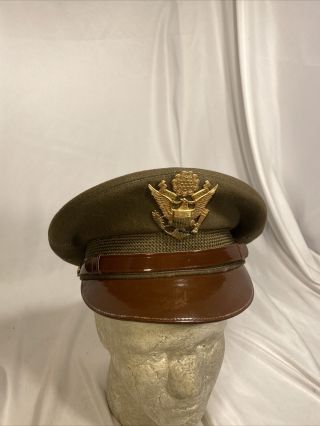 Post - Ww2 Us Officers Visor Hat Od Size 7 Mc Caps (vb1528