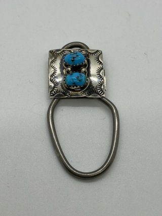 Vintage Navajo Sterling Silver Turquoise Signed Bennett Key Ring