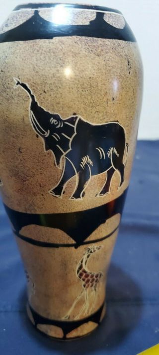 African Soapstone Carved Vase with Elephants and Giraffes 2