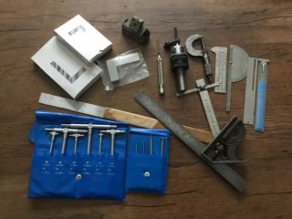 Vintage Starrett And Other Name Machinists Tools,  Square,  Bore Gages,  Ruler,  Etc