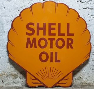Large Shell Motor Oil Porcelain Enamel Double Sided Sign.