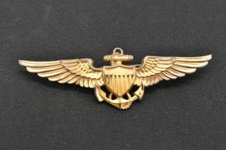WWII USN Navy Aviator Squadron Gold Pilot Wings & Cadet US Navy V - 5 Brooch Pin 2