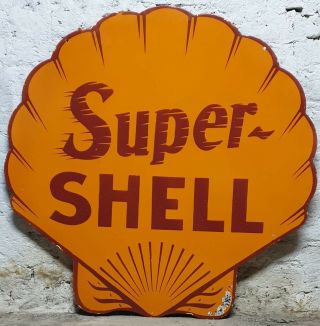 Large Shell Porcelain Enamel Double Sided Sign.