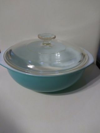 Vintage Pyrex Turquoise Casserole Round Baking Dish Bowl Aqua Blue 024 2 Qt