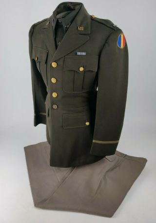 Wwii Ww2 Us Army Irtc 1st Lt Officer Pink & Greens 3 Piece Uniform Named
