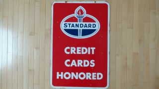 Vintage Standard Oil Credit Cards Honored 2 Sided Porcelain Sign - Good 6