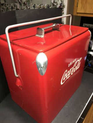 Vintage 1950’s Acton Mfg Coca - Cola Metal Cooler With Bottle Opener & Drain