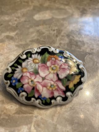 Antique Bavaria Hand Painted Porcelain Flower Brooch Pin
