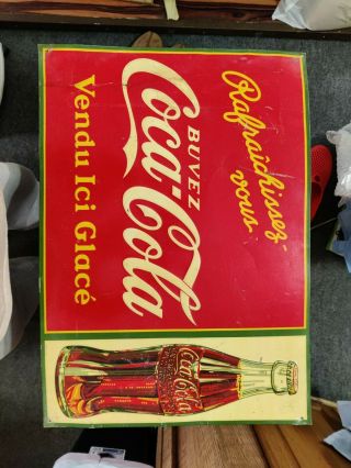 French - Canadian Early Coca - Cola St.  Thomas Ltd Metal Sign - Good Color