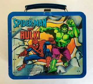 Vintage 1980 Spider - Man,  Hulk And Captain America Metal Lunch Box